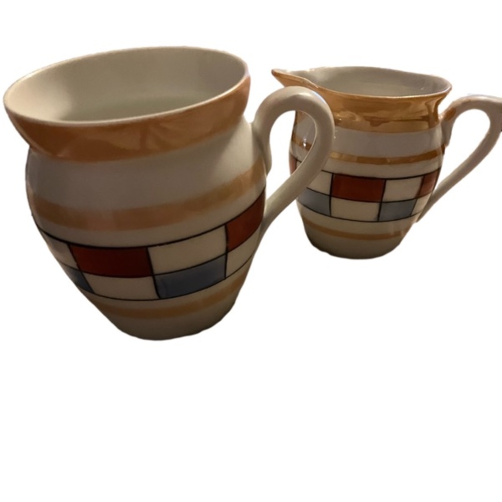 Red , blue, white , Czech union republic pottery.